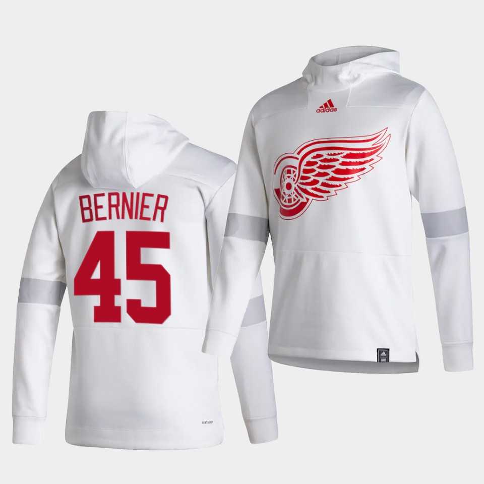 Men Detroit Red Wings 45 Bernier White NHL 2021 Adidas Pullover Hoodie Jersey